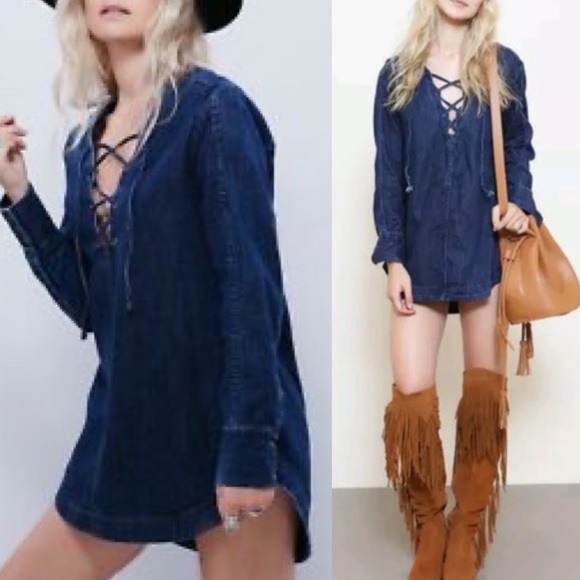 Free People Dresses & Skirts - NWT Free People Indigo Lace Up Denim Tunic